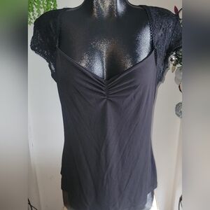 Karel Black Short Sleeve Top with Lace Detailing XL